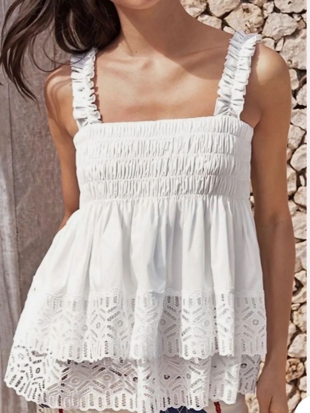 Tory Burch 'Georgette' Eyelet White Tank Top